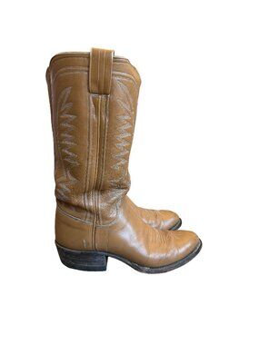 M.L. Leddy & Sons Tan Leather Handmade Western Cowboy Boots Rodeo Size 7 Women's